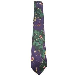 Generra 58" Floral Necktie Mens Purple Green Gold Vintage 90s Wide Silk Tie